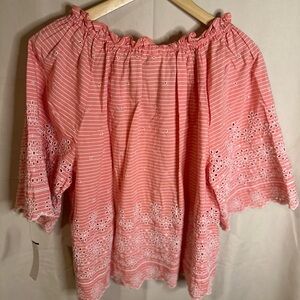 GAP Coral Striped Embroidered Blouse